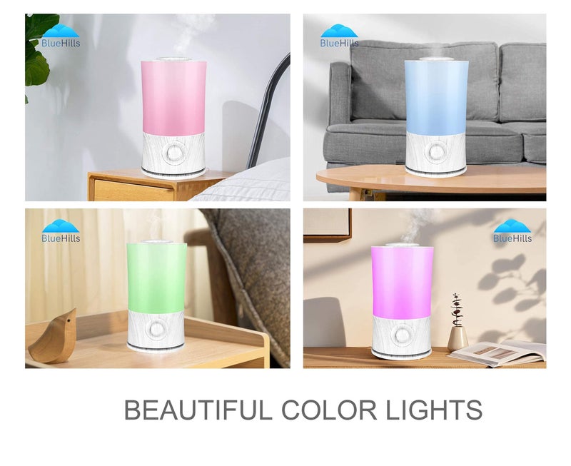 BlueHills Premium 2000 ML XL Large Essential Oil Diffuser Aromatherapy Humidifier for Large Room Home 40 Hour Run Huge Coverage Area Lights 2 Liter Extra Large Capacity Diffuser White Wood Grain E004 - Image 2